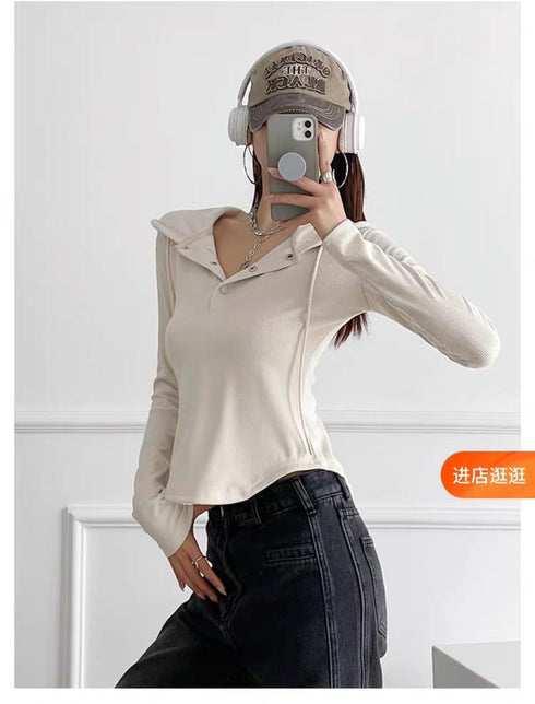 Color Down Botton Up Long Sleeves Tops